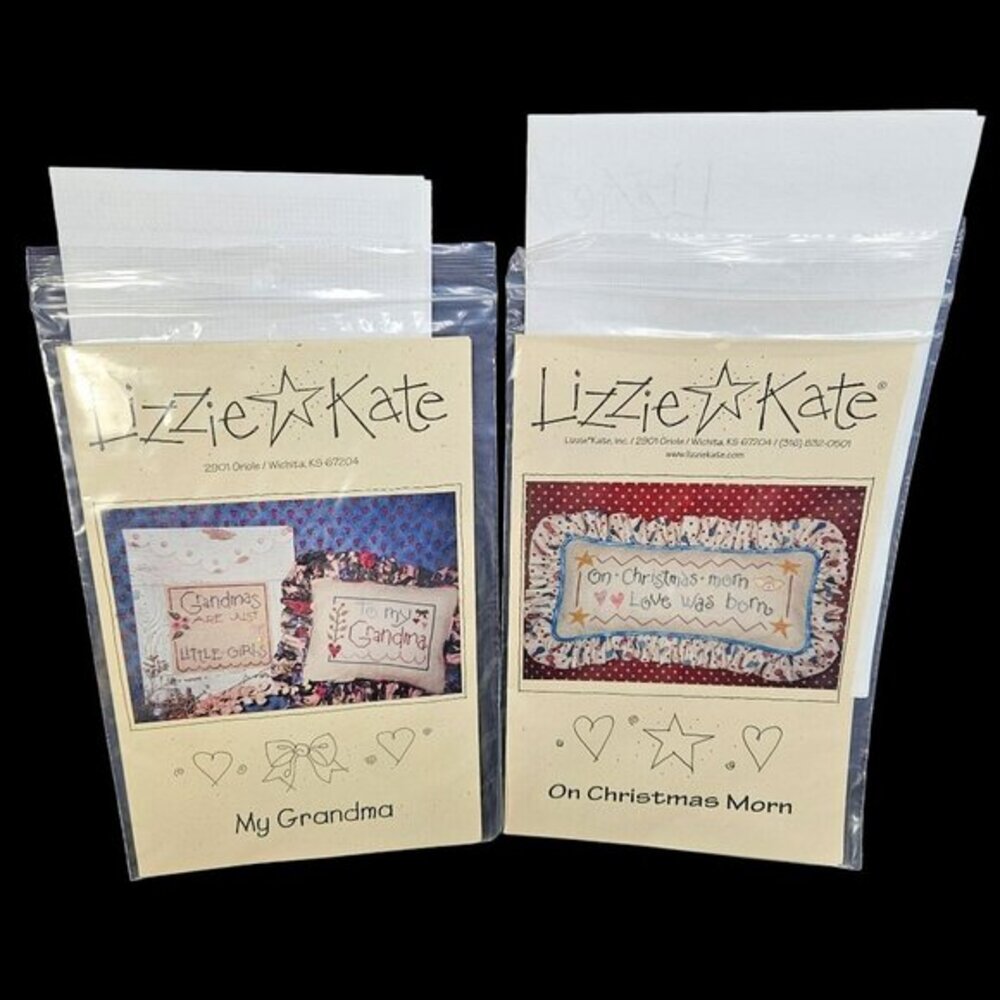 Lizzie Kate My Grandma and Christmas Morn Sayings Cross Stitch Patterns Lot of 2
